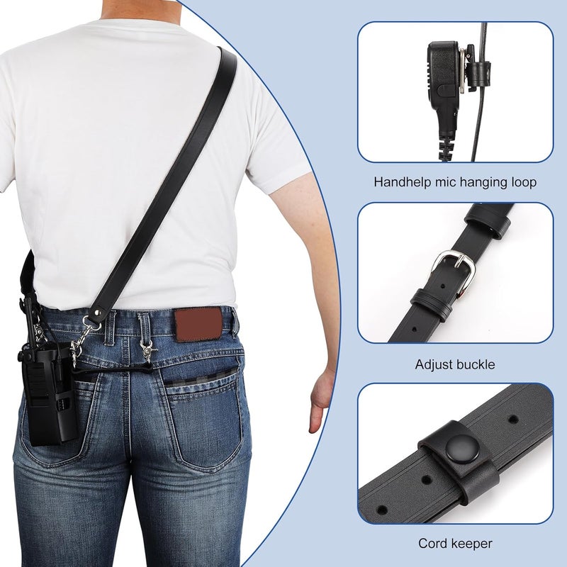 abcGoodefg Leather Firefighter Radio Strap and Holder, Leather Radio Holster Set with Anti-sway Strap, Cord Keepers Compatible with Motorola APX 6000/6000XE/8000/8000XE (Black) - Image 4